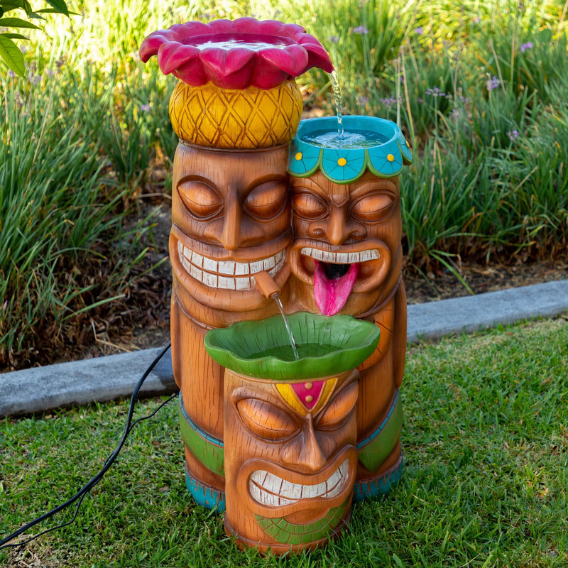 Details About Led Lighted Tiki Fountain 3 Tier Funny Faces Outdoor Garden Water Decor Cascade