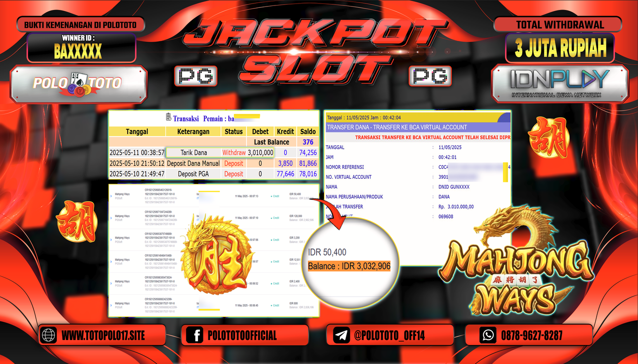 POLOTOTO JACKPOT SLOT MAHJONG WAYS Rp.3.010.000,-