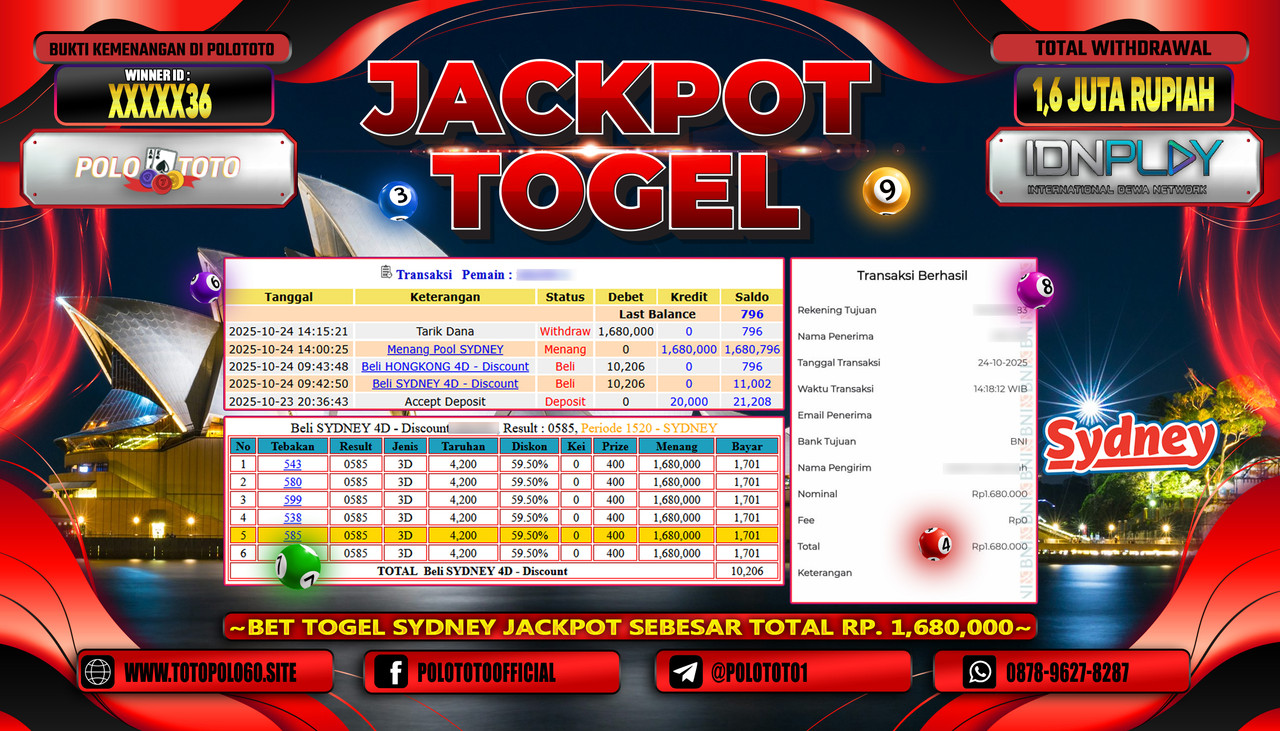 POLOTOTO JACKPOT TOGEL POOL SYDNEY Rp.1.600.000,- LUNAS