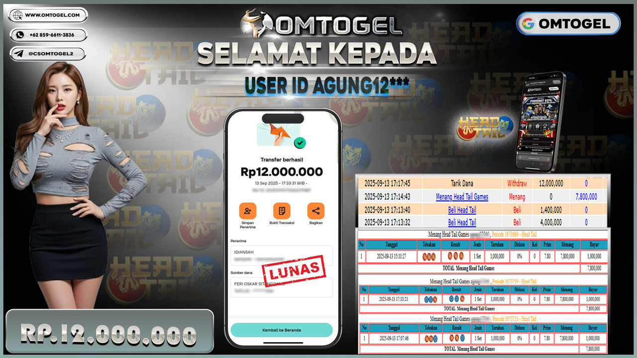 OMTOGEL JACKPOT LIVE GAMES HEAD TAIL 12 JUTA DI BAYAR LUNAS ,-