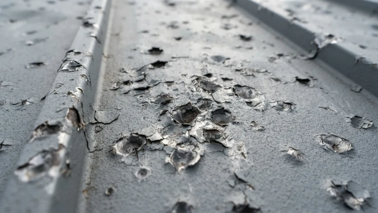 Hail damage on metal roof Texas San Antonio storm
