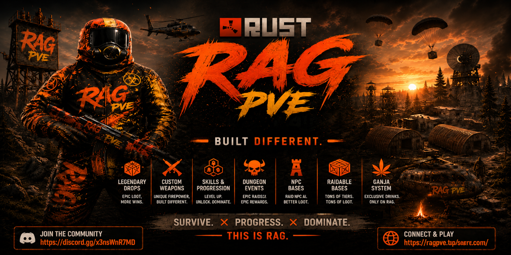RAG | PVE | Legendary Drops | Custom Weapons | Skills | Events+