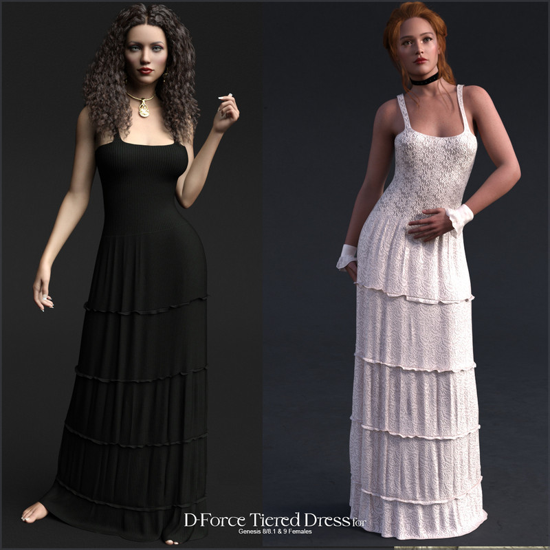 D-Force Tiered Dress for Genesis 8 and 9 Females