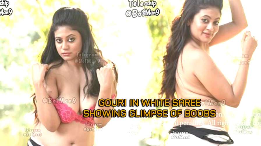 Gouri in White Saree Showing Glimpse of Boobs 2022 Naari Magazine Outdoor Shoot