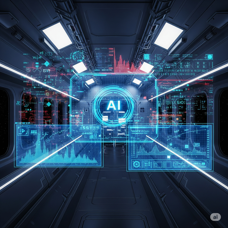 Conceptual image of AI-powered spacecraft operating autonomously in deep space, possibly performing complex maneuvers or scientific observations.