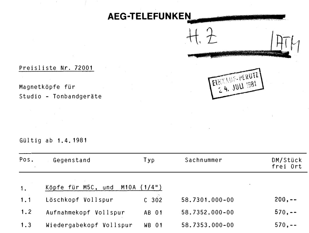 TFK Preisliste Tonköpfe (1981)