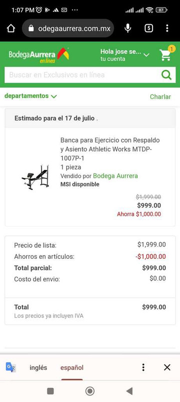 Banca de ejercicios en Bodega Aurrera