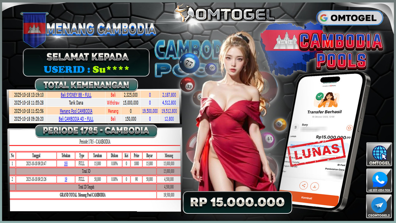 OMTOGEL JACKPOT CAMBODIA 3D 2D 15 JUTA DI BAYAR LUNAS ,-