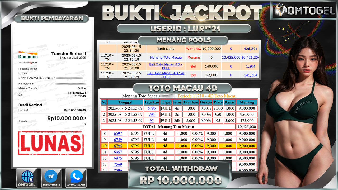 OMTOGEL JACKPOT TOTO MACAU 4D 3D 2D 10 JUTA DI BAYAR LUNAS ,-