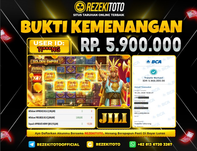 BUKTI KEMENANGAN 19 JULI 2025 GOLDEN EMPIRE 5 JUTA 