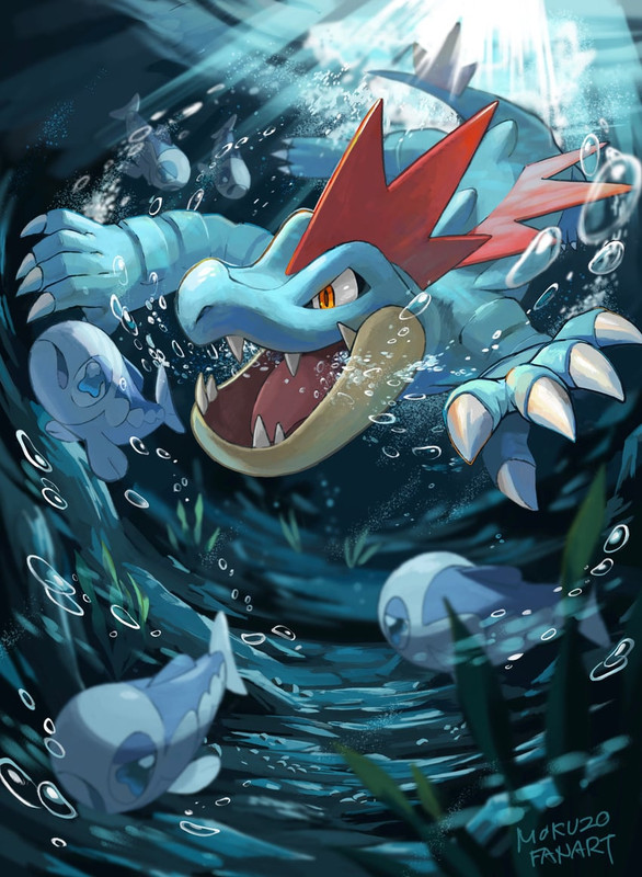 feraligatr-and-wishiwashi-pokemon-drawn-