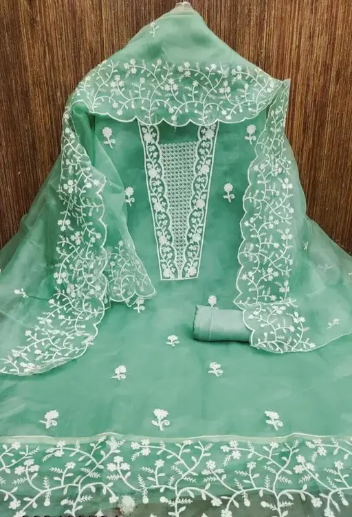 Women Teal Embroidered Organza Suits & Dress Materials
(R117)