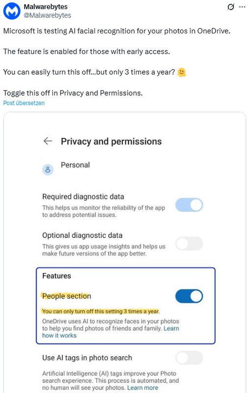 OneDrive AI Gesichtserkennung