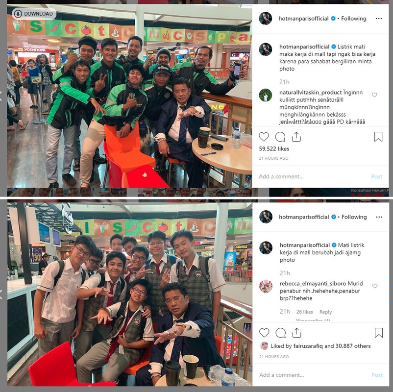 Hotman Paris berfoto bersama para pengunjung foodcourt di mall