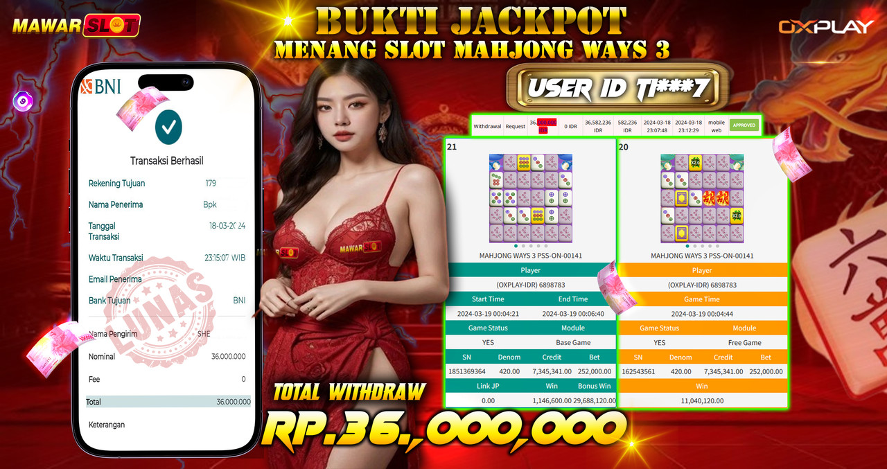Bukti JP Slot Mahjong Ways 3 36 Juta di MawarSlot!
