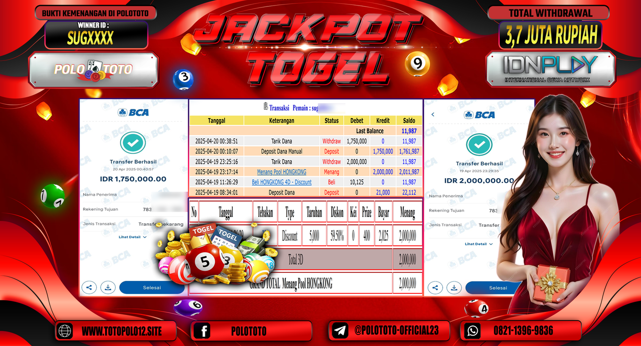 POLOTOTO JACKPOT TOGEL POOL HONGKONG Rp.3.700.000,- LUNAS