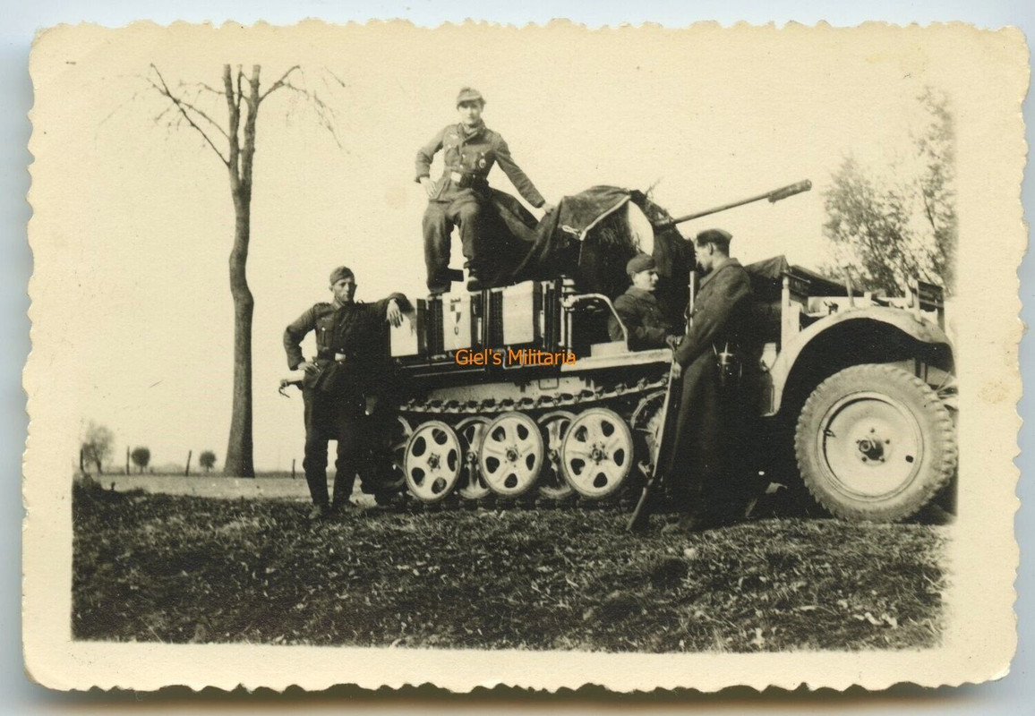 Orig. Foto Heeresflak SdKfZ 104, 2cm Flak, Division wappen, Bereitstellung (1)