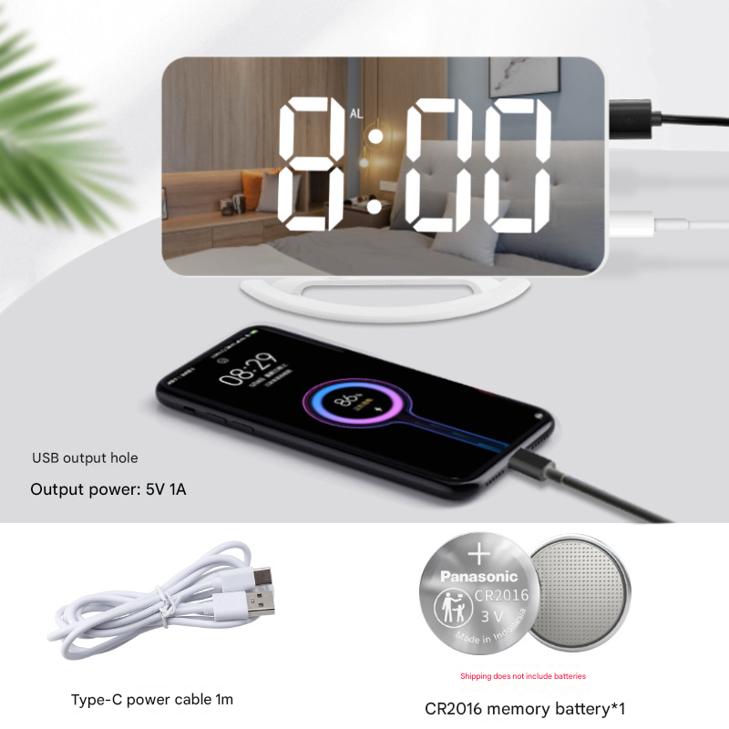 Reloj despertador multicuional de Alta vibración adecuado para personas con problemas de Sueño graves, Reloj de Espejo digital para adultos con cama mecánica - details 3