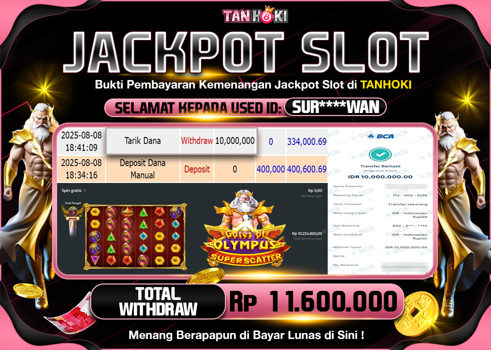 TANHOKI JACKPOT SLOT GATES OF OLYMPUS SUPER SCATTER    Rp.11.600.000,- LUNAS