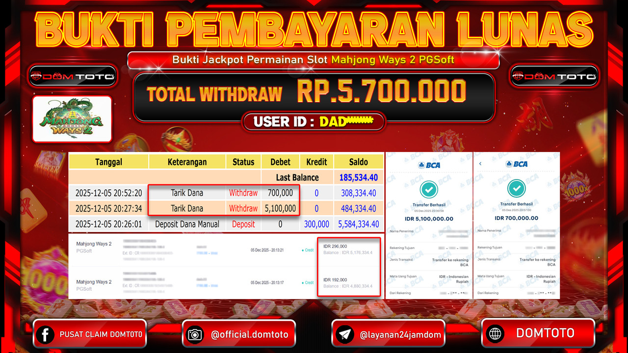 JACKPOT SLOT Menang SLOT Mahjong Ways 2 PGSoft 05  DECEMBER 2025