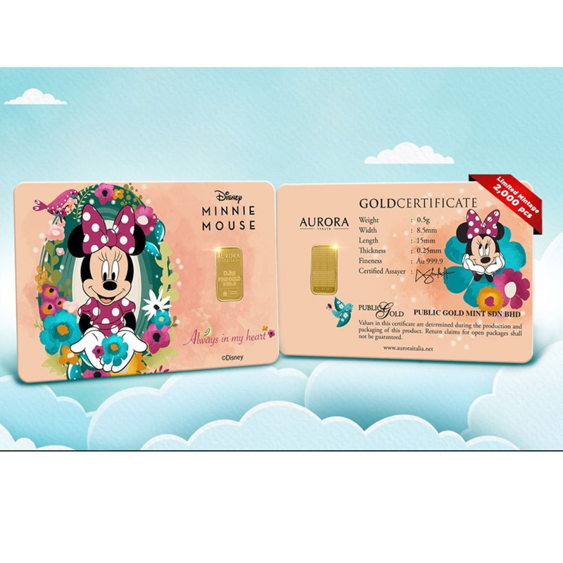 Minnie Always in My Heart Limited Edition Gold Bar 0.5gram 999.9 