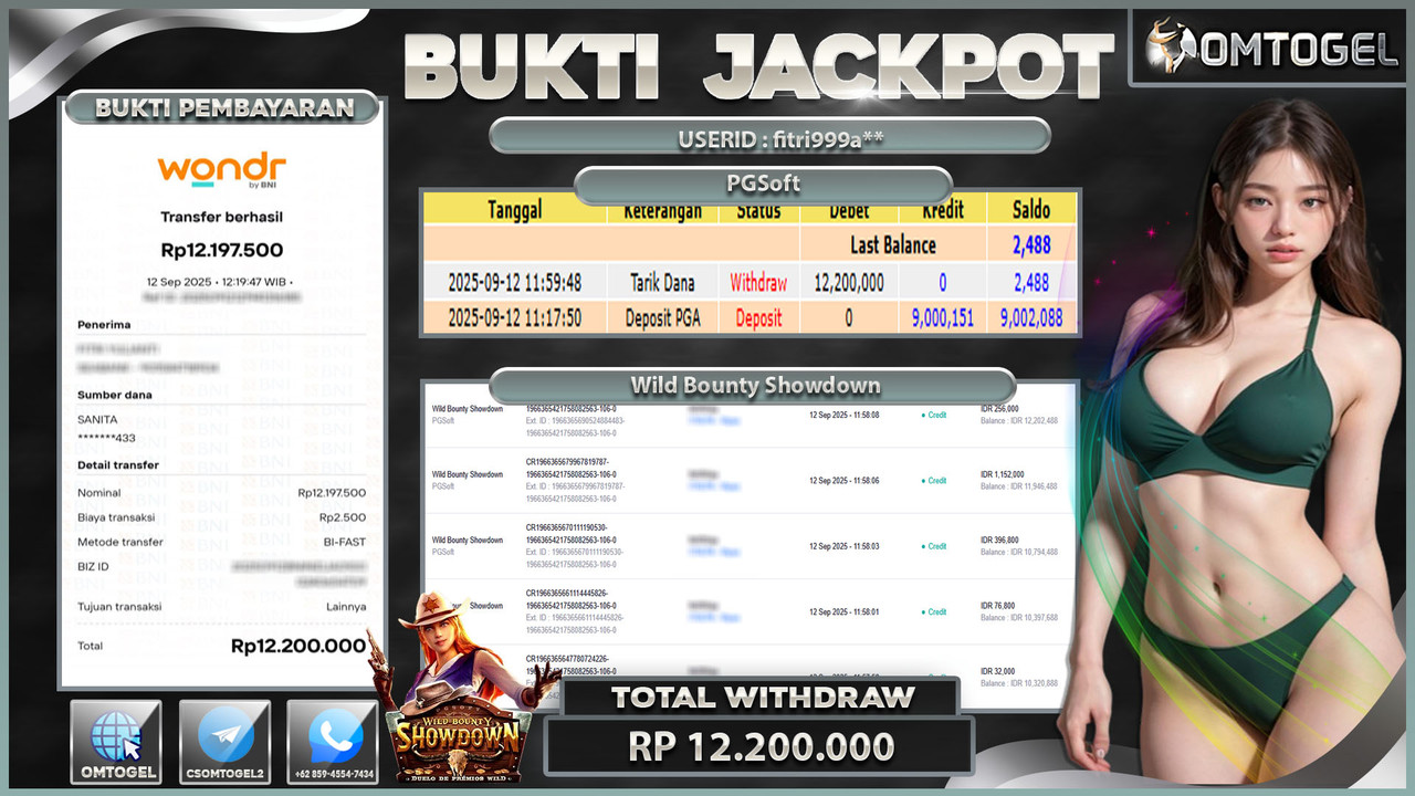 OMTOGEL JACKPOT PGSOFT WILD BOUNTY SHOWDOWN 12 JUTA DI BAYAR LUNAS ,-