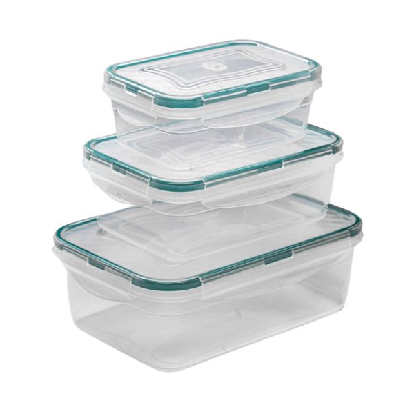 Set 3 cutii dreptunghiulare,  pentru alimente, cu manere laterale si capac ermetic, Transparent - Caserole si Cutii Alimente - Mercaton Store