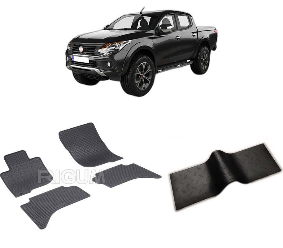 Set covorase auto FIAT FULLBACK din 2015-2019, cu covoras tunel median, CAROSERIE PICK-UP, Presuri cauciuc 100%, compatibil cu autoturismul FIAT FULLBACK, Rigum