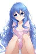 1girl, yoshino (date a live), nearly naked apron, underwear, blue hair, blue eye s-222794874