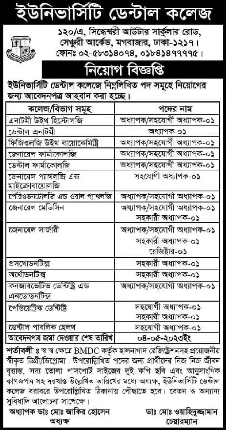 University Dental College Job Circular 2025
