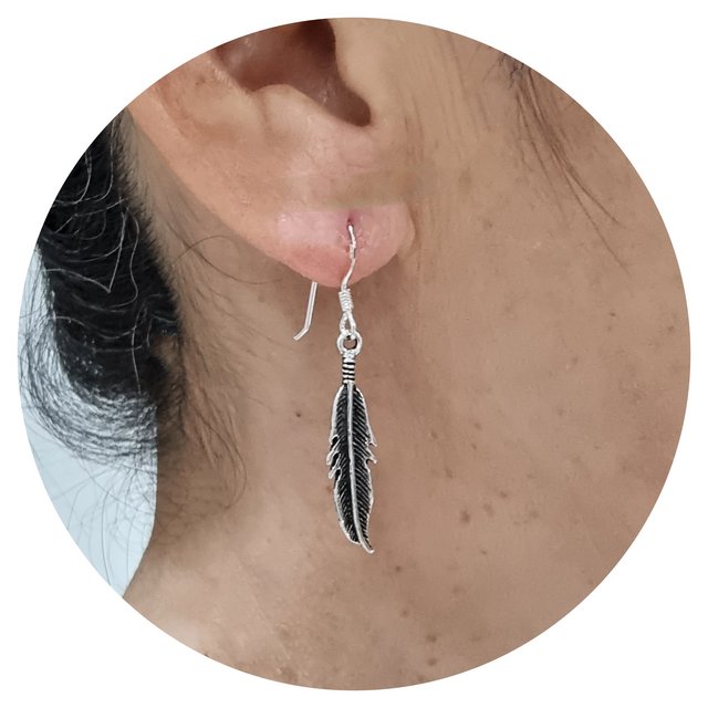 Orecchini Pendenti A Piuma D'Angelo In Argento Sterling 925 Massiccio - Confezione Velluto Colorata - 5