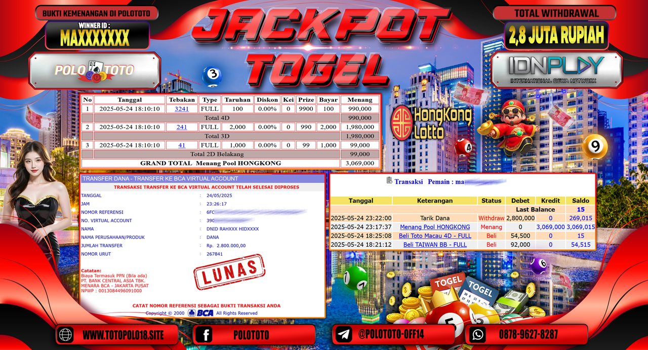 POLOTOTO JACKPOT TOGEL HONGKONG LOTTO Rp.2.800.000,-