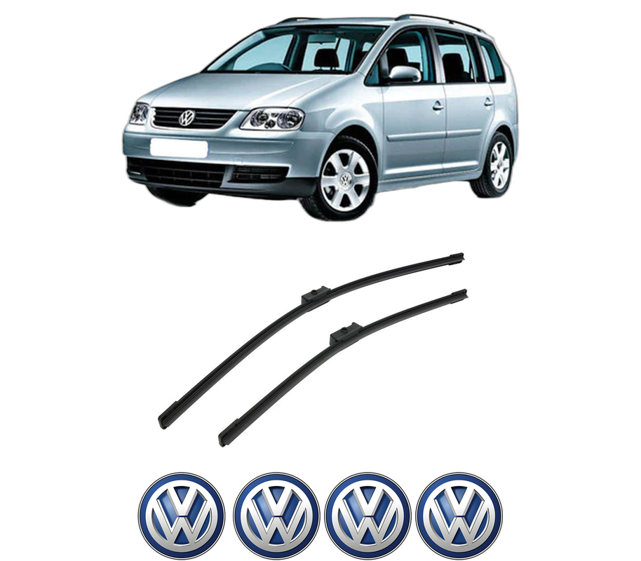 Set stergatoare auto Volkswagen TOURAN (1T1, 1T2) din 2003-2010, pentru parbriz auto, 2 bucati, Bosch Aerotwin, din cauciuc siliconat rezistent, 4 Stickere Auto Volkswagen