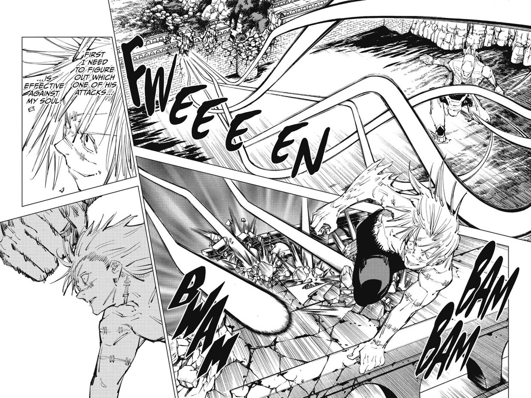 Mechamaru traverses large gap between middle of dam to dam wall in the span Mahito cross the width o