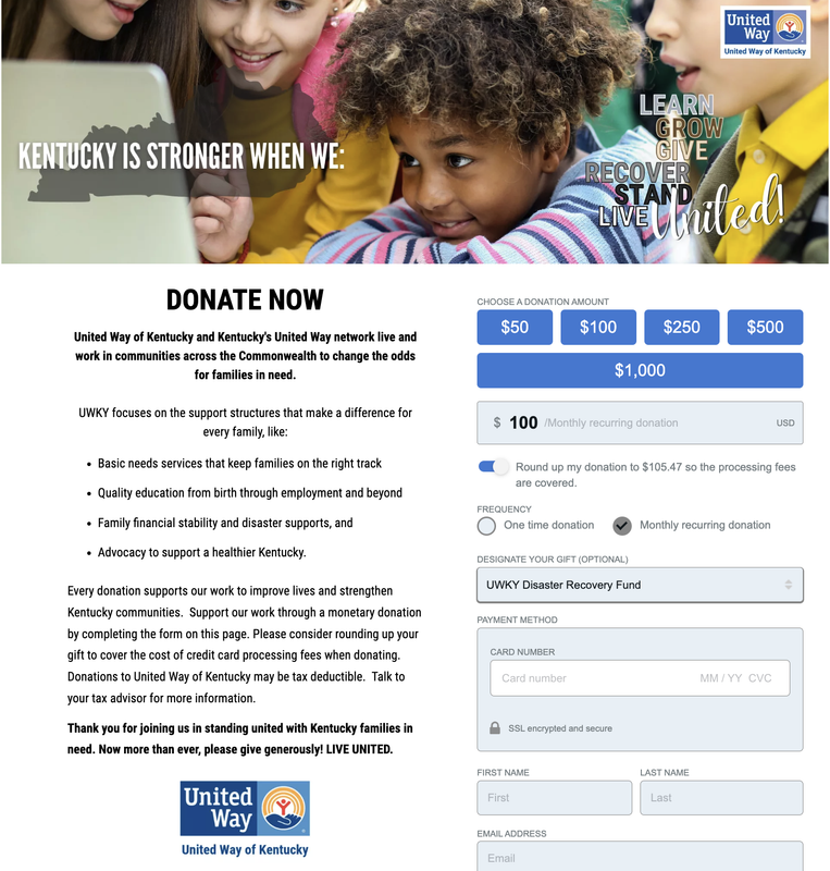 This example from United Way of Kentucky shows how online fundraising is much easier with recurring donations.