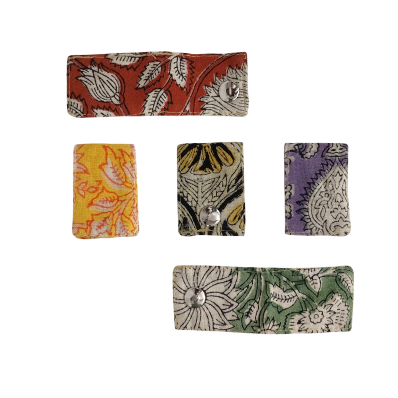 Compact Block Printed Fabric Cord organiser - Set of 5 Pattern 2