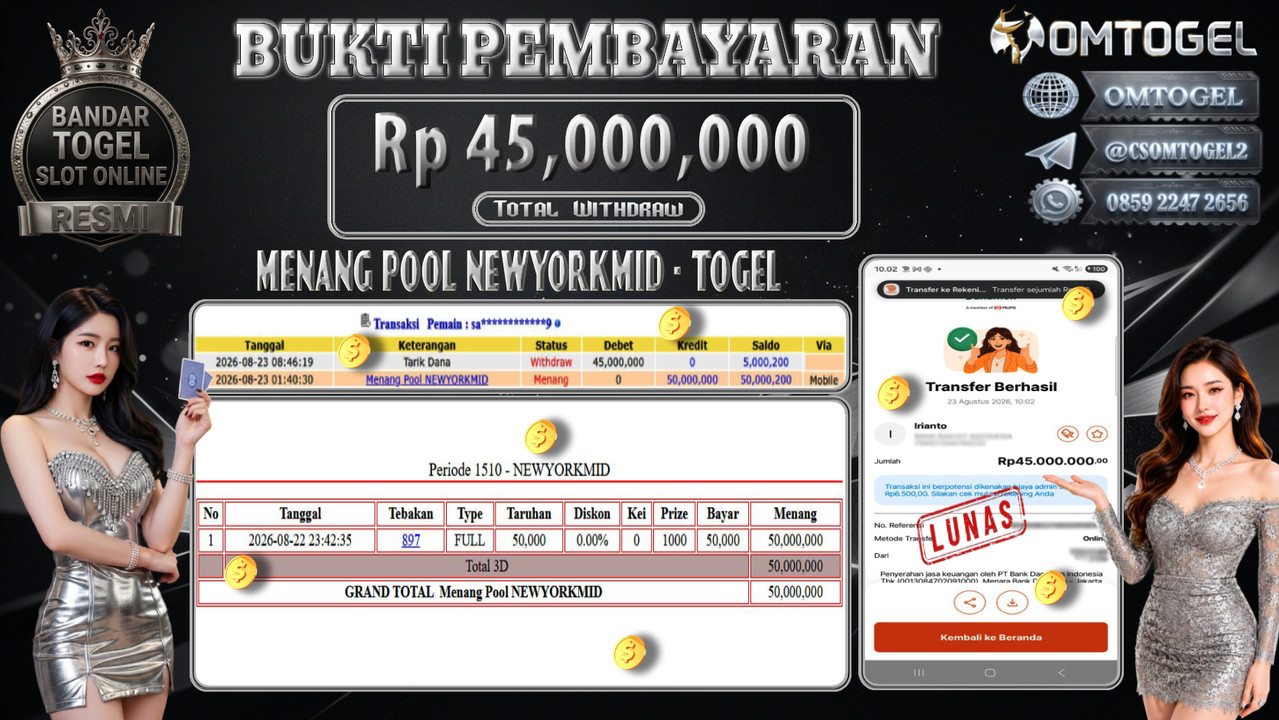 OMTOGEL JACKPOT MENANG POOL NEWYORKMID Rp,45,000,000,- DIBAYAR LUNAS