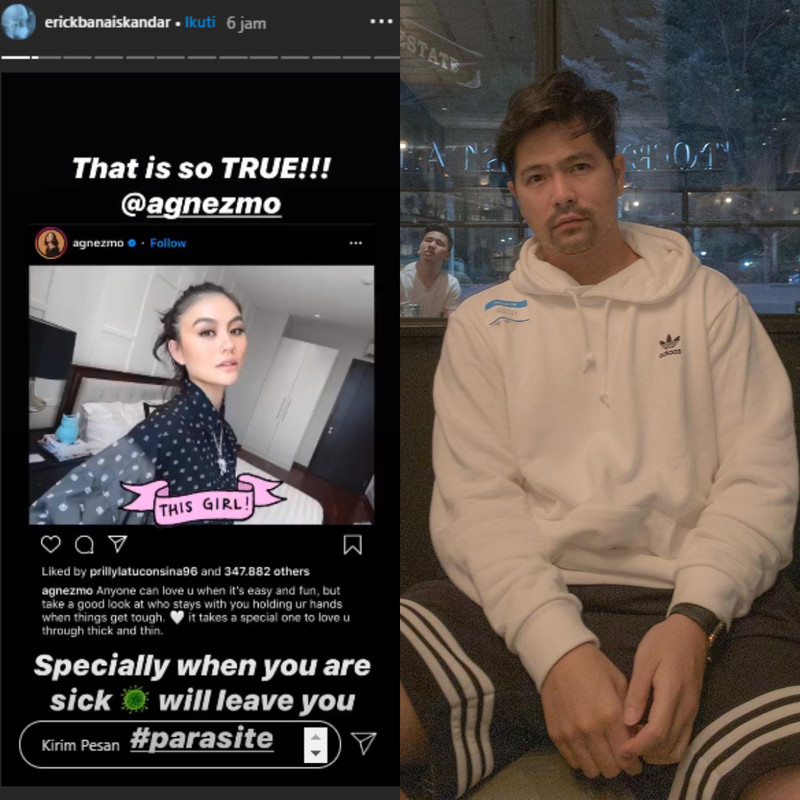 Erick Iskandar repost postingan Agnez Mo