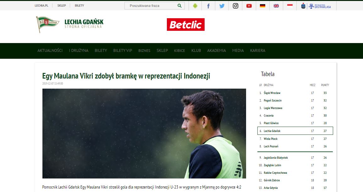 Unggahan Lechia Gdansk tentang Egy Maulana Vikri