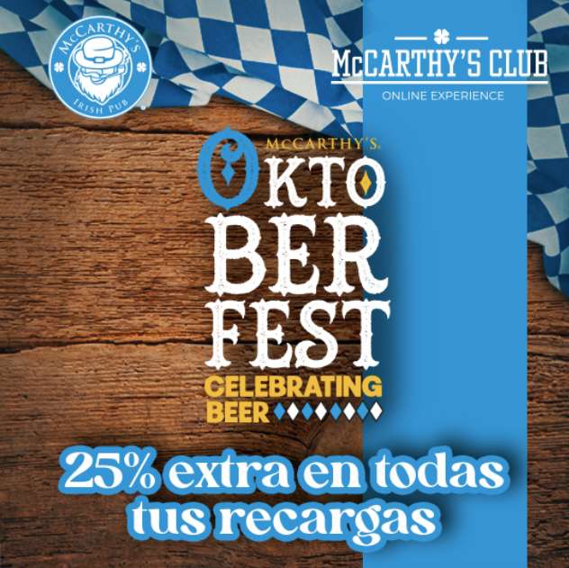 McCARTHY'S - Restaurante cartera digital, 25% mas de la cantidad depositada
