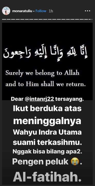 Mona Ratuliu beri ucapan bela sungkawa untuk Intan RJ
