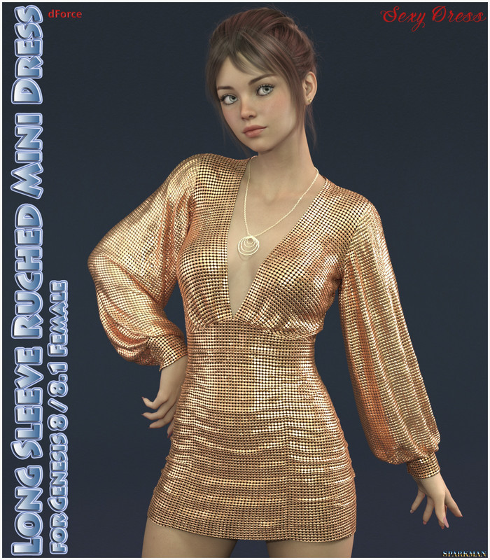 dForce Long Sleeve Ruched Mini Dress for G8F @ G8.1F