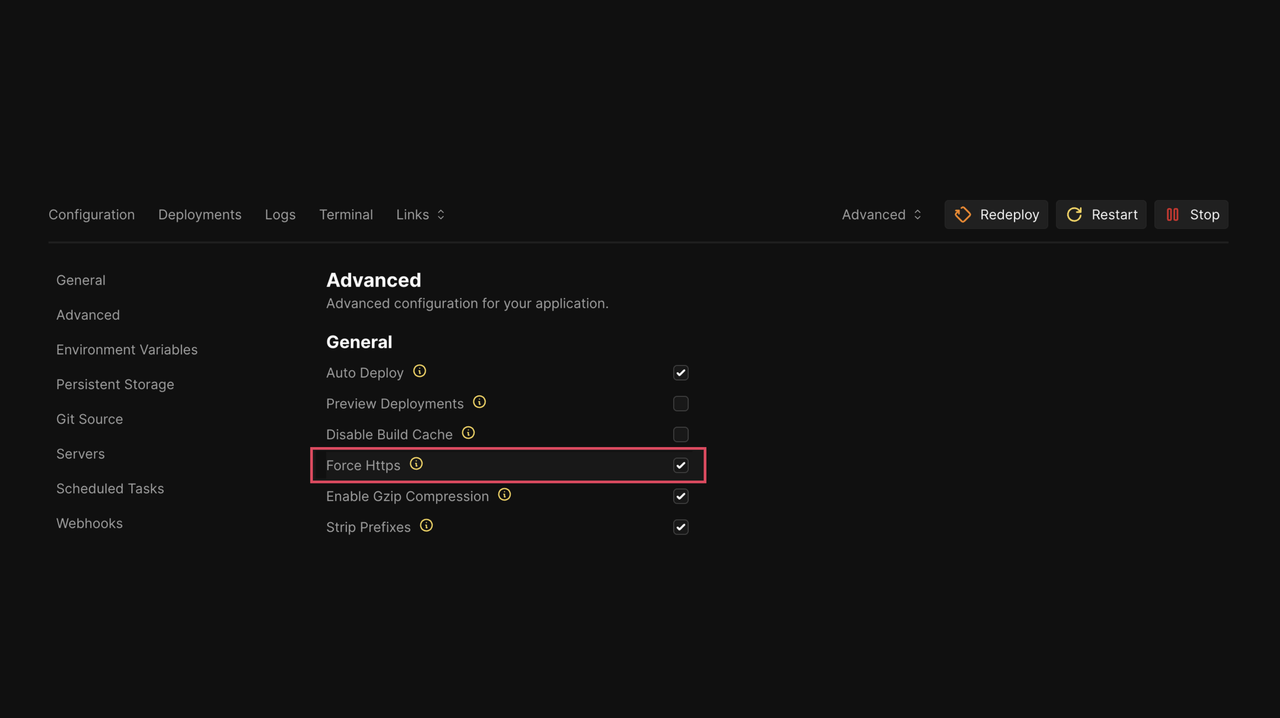 Enable Force HTTPS