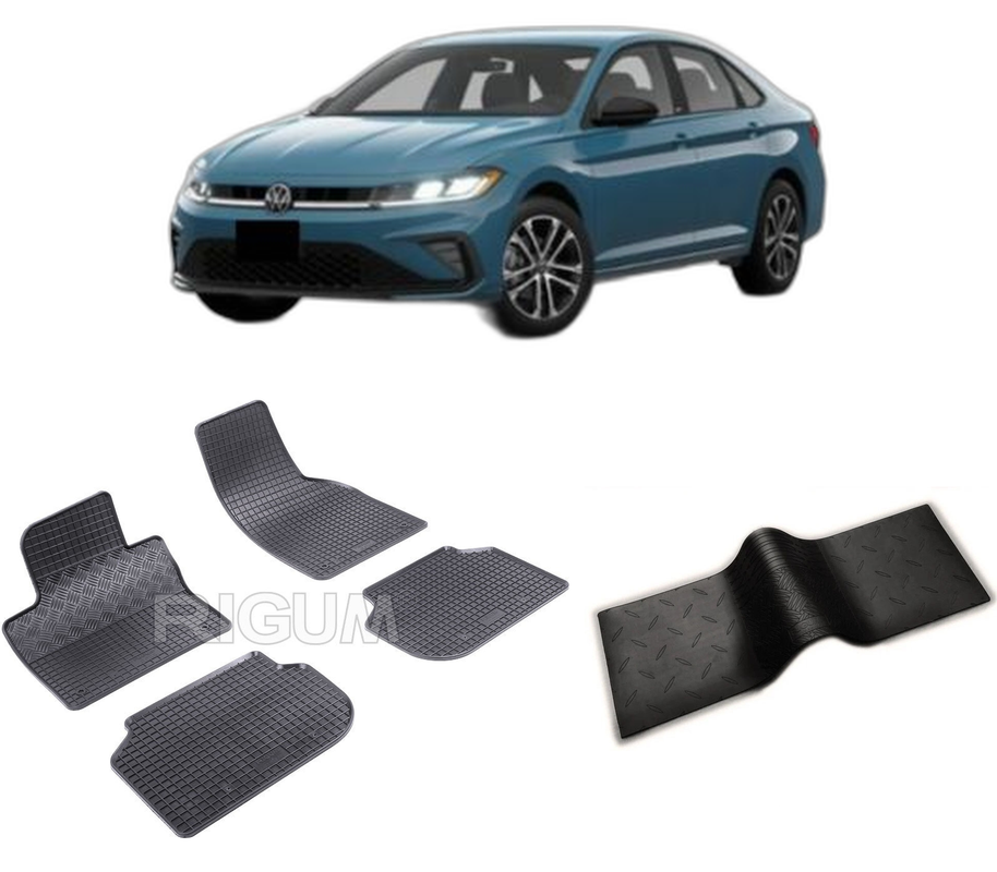 Set covorase auto VOLKSWAGEN JETTA VII FACELIFT din 2022-PREZENT, cu covoras tunel median, CAROSERIE SEDAN, Presuri cauciuc 100%, compatibil cu autoturismul VOLKSWAGEN JETTA VII FACELIFT, Rigum