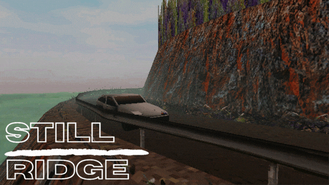 gif of multiple shots from the game still ridge. it shows a car driving on the side of a mountain