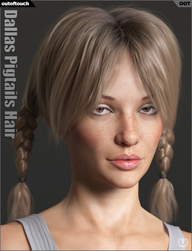 Dallas Pigtails Hair for Genesis 3 and 8 Female