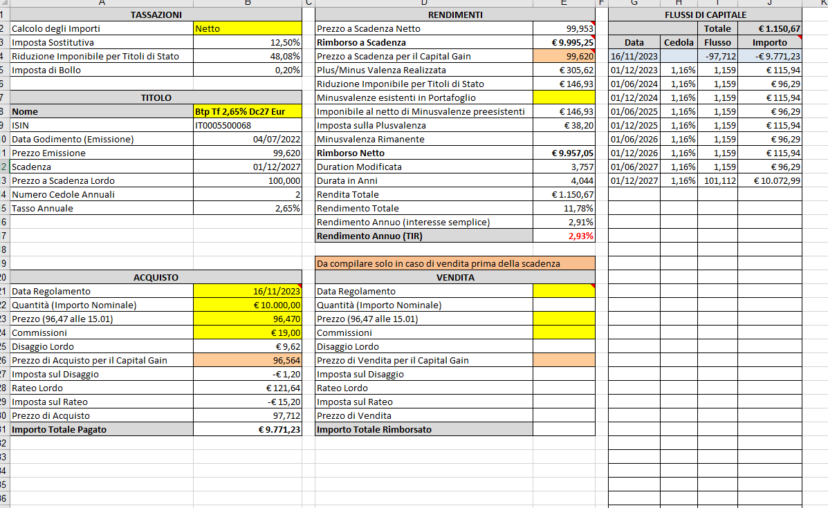Calcolo Tasso Interno Di Rendimento Excel Foglio Excel per calcolo rendimenti Btp Tasso Fisso | Pagina 30 - Forum