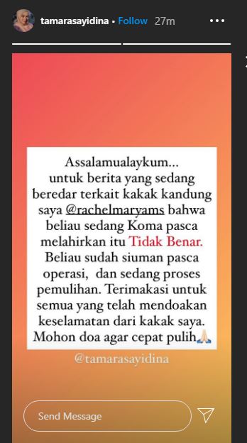 Postingan Adik Rachel Maryam, Tamara