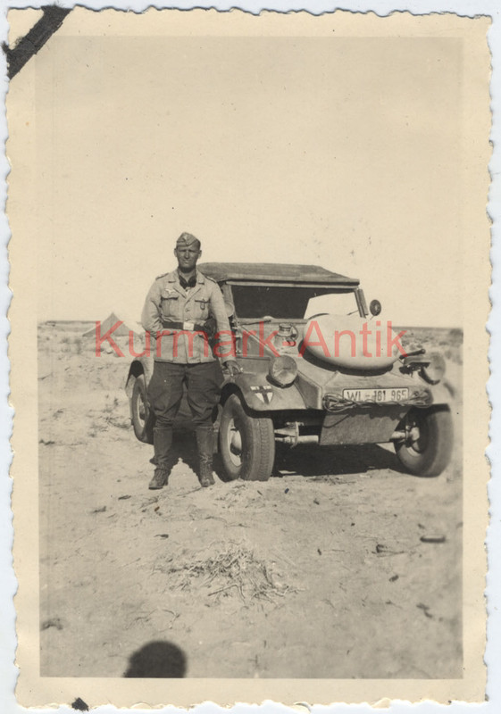 Foto Wehrmacht JG27 DAK Afrika VW Kübel Typ82 Staffelabzeichen Emblem