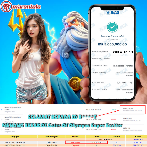 Bukti Kemenangan Member Marontoto Sebesar 5,000,000 JuTa